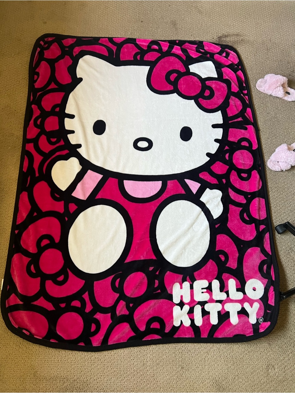 Hello Kitty Pink & White Plush Throw Blanket